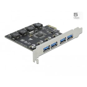   Delock PCI Express x1 Kártya -4 x külső A-típusú USB hüvely SuperSpeed USB (USB 3.2 Gen 1) (DL-90509)