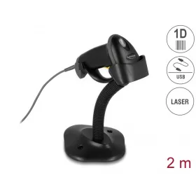   Delock USB vonalkód leolvasó 1D csatlakozó kábellel és állvánnyal - lézer - fekete (DL-90584)