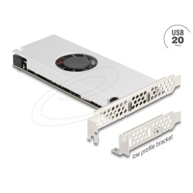   Delock PCI Express x16 kártya - 2 x USB 20 Gbps USB Type-C  csatorna ventilátorral és hűtőpárnával alacsony kialakítású faktorban (DL-90805)