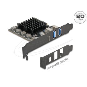   Delock PCI Express x4 kártya - 1 x USB 20 Gbps USB Type-C  + 2 x USB 10 Gbps A-típusú - alacsony profilú formatényező (DL-90891)