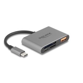   Delock USB-C  kártyaolvasó SD és Micro-SD emlékezet kártyák + USB csatlakozó10 Gbps A-típusú port és USB Type-C  csatlakozó PD 2.0 85 W (DL-91016)
