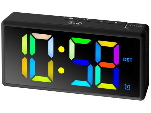 Trevi EC 886 Black Digitális ébresztőóra nagy méretű, többszínű kijelzővel - fekete színben