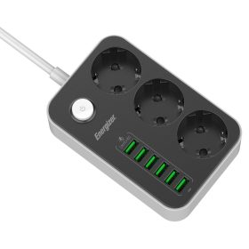   Energizer EPB2500W00EU hálózati elosztó 4 hálózati és 4 USB(töltő) aljzattal, túlfeszültség védett, 2m kábel 
