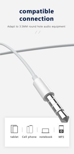 JELLICO vezetékes fülhallgató EP3A JACK 3.5MM mikrofonnal 1.2m fehér