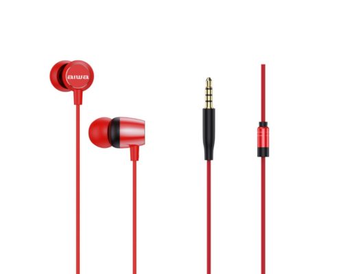 Aiwa ESTM-20RD dinamikus vezetékes fülhallgató mély basszussal és kristálytiszta hangzással, piros színben