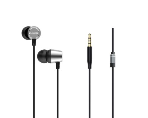 Aiwa ESTM-20SL dinamikus vezetékes fülhallgató mély basszussal és kristálytiszta hangzással, ezüst színben