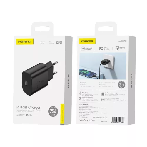Foneng EU51 USB-C 25W hálózati töltő (fekete)