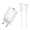 Jellico EU01 Hálózati töltő 2,4A 12W 1xUSB + USB-C adatkábel, Fehér