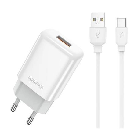 Jellico EU01 Hálózati töltő 2,4A 12W 1xUSB + USB-C adatkábel, Fehér