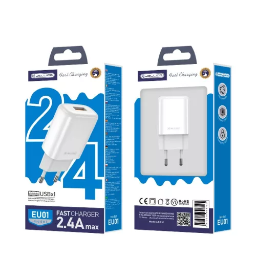 Jellico EU01W Hálózati töltő 2,4A 12W 1xUSB, Fehér