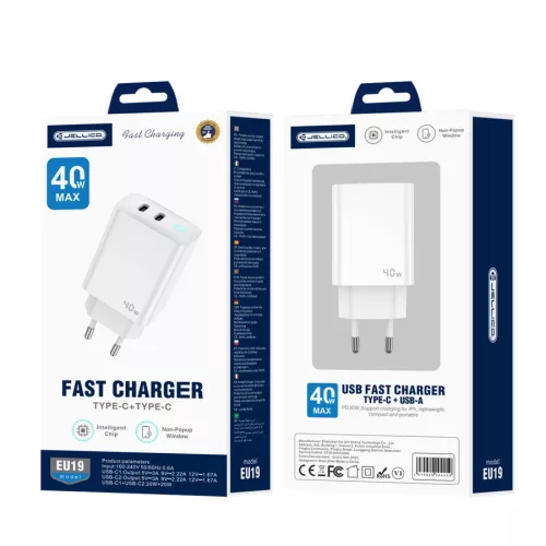 Jellico EU19 Hálózati töltő 40W 2 x USB-C, fehér