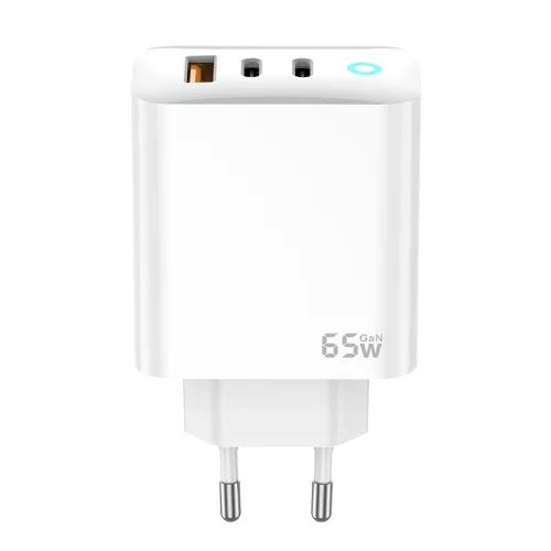 Jellico EU20 GaN PD Hálózati töltő 65W 2 x USB-C + 1 xUSB QC3.0, fehér