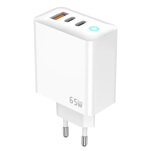 Jellico EU20 GaN PD Hálózati töltő 65W 2 x USB-C + 1 xUSB QC3.0, fehér