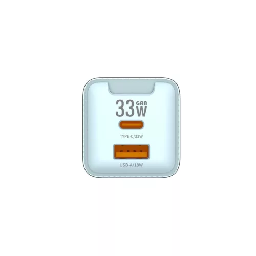 JELLICO fali töltő EU55BL GaN PD 33W 1xUSB-C + 1xUSB QC3.0, kék