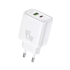   Foneng fali töltő EU67 PD 45W GaN 1xUSB-C + 1xUSB QC3.0, fehér