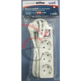   Well EXTS-3S1.5M-SW-WL HK3-1,5m Három férőhelyes földelt, kapcsolós elosztó