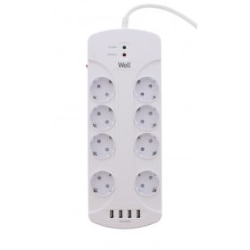   Well EXTS-8S3M-PROT-USB4-WL Nyolc férőhelyes földelt kapcsolós elosztó + 4x USB