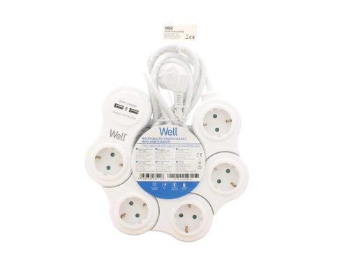 Well EXTSR-5S3M-USB-WL Öt férőhelyes forgatható földelt kapcsolós elosztó, 3m