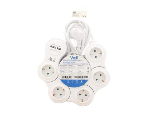 Well EXTSR-5S3M-USB-WL Öt férőhelyes forgatható földelt kapcsolós elosztó, 3m