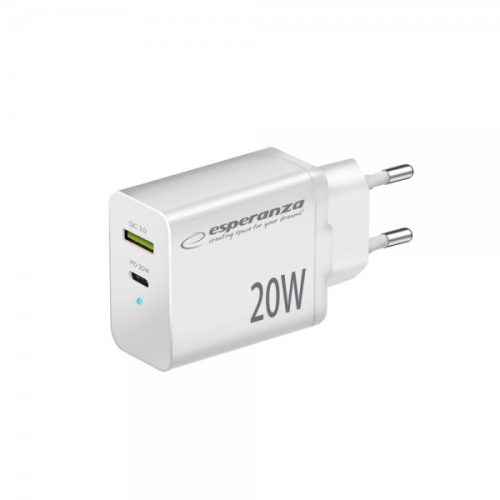 Esperanza gyorstöltő 20w usb-c pd 20w / usb-a qc 3.0 18w fehér