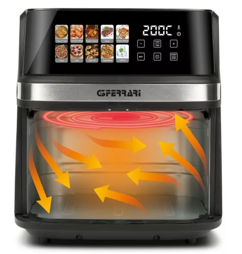 G3 Ferrari G10212 Friggisano 8L forrólevegős sütő 8 literes, digitális kijelzővel, 10 programmal, tapadásmentes kosárral
