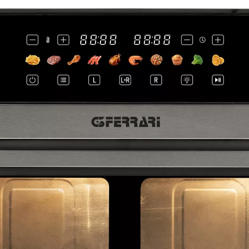 G3 Ferrari G10223 Friggisano 6+6 forrólevegős sütő, dupla 6 literes zóna, 12 literes XXL kapacitás, 10 program, 2200 W, digitális kijelző