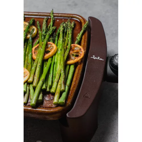 Jata GR559 1600 W elektromos grillsütő – kézzel készített terrakotta grilllap, állítható termosztát