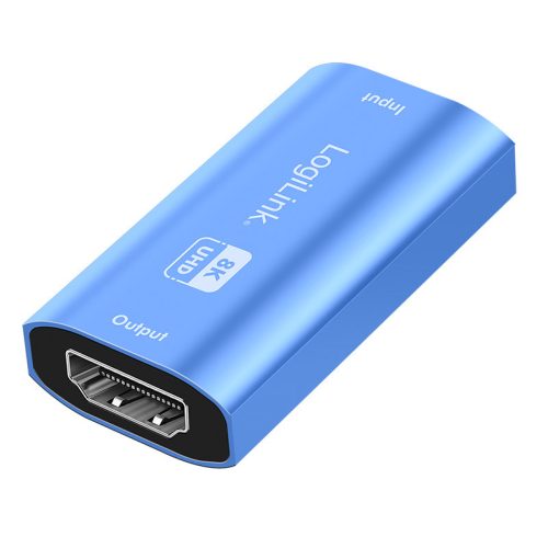 Logilink HDMI repeater, 20m, 8K/60Hz, HDCP 2.3, Alu, kék