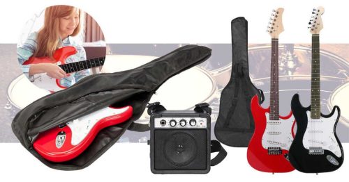 Timeless Hobby Elektromos gitár szett kezdőknek, ajándék erősítővel-fekete (HOP1000983-2)