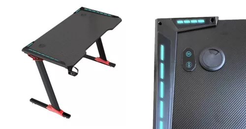 Timeless Home Professzionális gamer asztal karbonszálas bevonattal, LED világítással (HOP1001309)