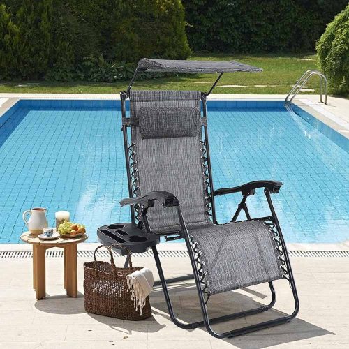 Timeless Garden Zéró gravitáció szék napellenzővel és pohártartóval 2 db, több színben-szürke (HOP1001529-1)