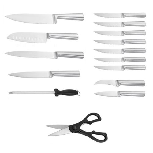 Timeless Gourmet 16 részes rozsdamentes késkészlet fa tartóban, élezővel, ollóval (HOP1001549)