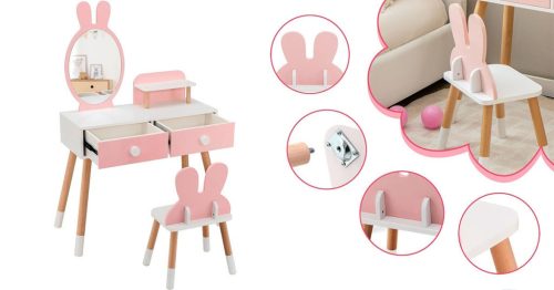 Timeless Beauty Nyuszis fésülködő asztal gyerekeknek tükörrel, székkel (HOP1001563)