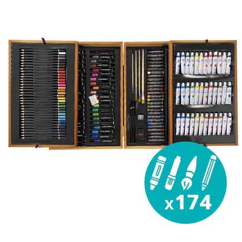 Timeless Hobby 174 részes festő-és rajzkészlet praktikus, fa díszdobozban (HOP1001573)
