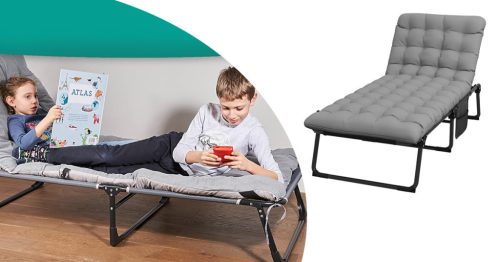 Timeless Garden Összecsukható kempingágy állítható fejtámlával, 2 színű matraccal (HOP1001733)