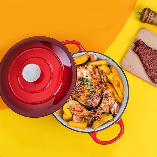 Timeless Gourmet Zománcozott, öntöttvas edény fedővel 4L, piros (HOP1001761-1)