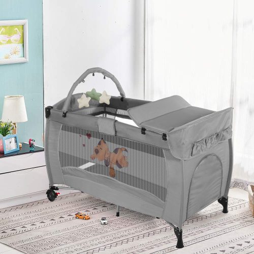 Timeless Home Utazóágy pelenkázó lappal és játékhíddal, szürke (HOP1001795)