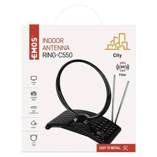 Emos J0701 Szobaantenna CITY RING-C550, DVB-T2, DAB, FM, LTE/4G/5G szűrő