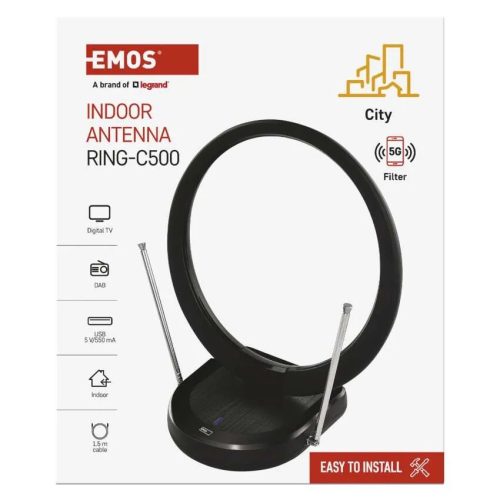 Emos J0704 Szobaantenna CITY RING–C500, DVB-T2, DAB, LTE/4G/5G szűrő