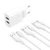 XO L109 fali töltő fehér 2 x USB 12W, 2,4A, USB-C kábel, fehér