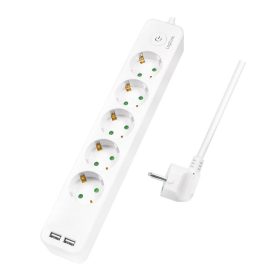  Logilink Aljzat 5-ös + kapcsoló, 5x CEE 7/3 + 2x USB-A, 1,5 m, fehér (LPS249U)