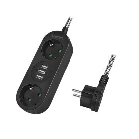   Logilink Elosztó 2-es, 2x CEE 7/3 + 3x USB-A, textil kábel, fekete (LPS262U)