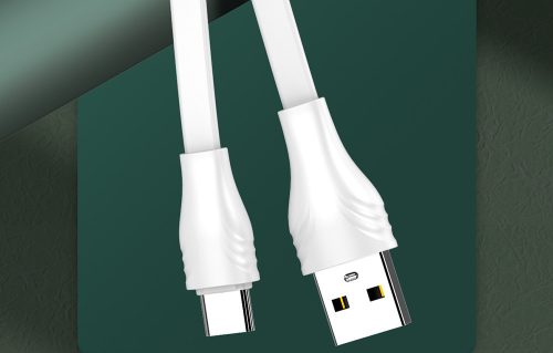 LDNIO LS551 USB-A - USB-C kábel 2.1A 1m, lapos kábel, fehér