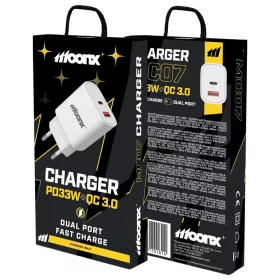   MOONX MC07 QC3.0 Hálózati töltő 1xUSB-C + 1xUSB, 33W, Fehér