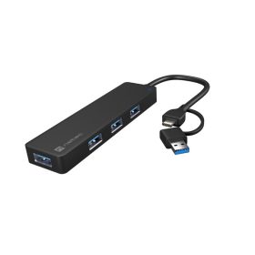   Natec Mayfly USB Type-C-rol 4 USB 3.0 HUB + USB-A adapter, fekete