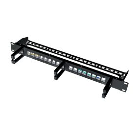   Logilink 19" Keystone Panel 16 portos, árnyékolt, 3 kábelkezelő gyűrűvel (NK4077)