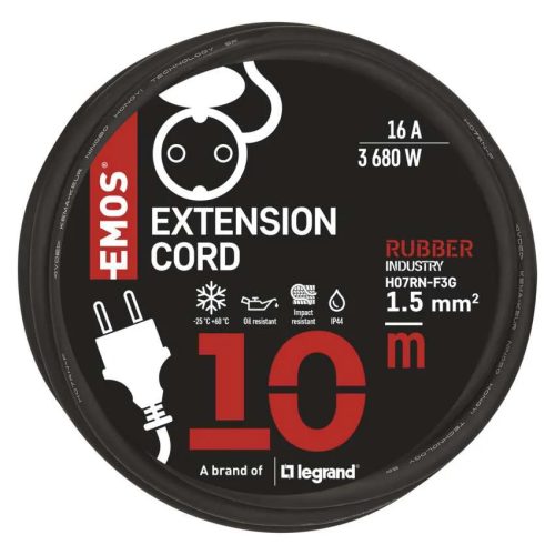 Emos P01810 Hosszabbító 10 m / 1 aljzat / fekete / gumi-neoprén / 250 V / 1,5 mm2