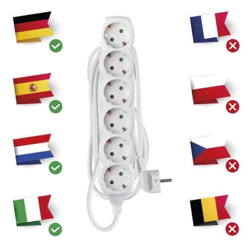 Emos P0625R Hosszabbító 5 m / 6 aljzat / fehér / PVC / 5 mm²