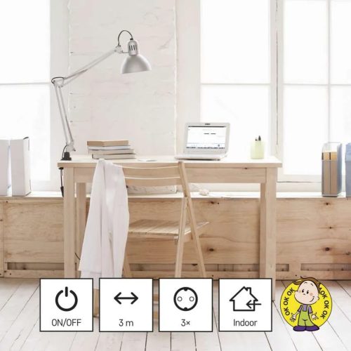 Emos P1323R Hosszabbító 3 m / 3 aljzat / kapcsolós / fehér / PVC / 1,5 mm²