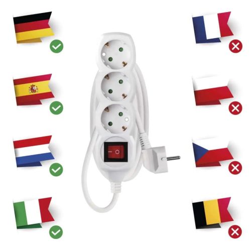 Emos P1325R Hosszabbító 5 m / 3 aljzat / kapcsolós / fehér / PVC / 1,5 mm²